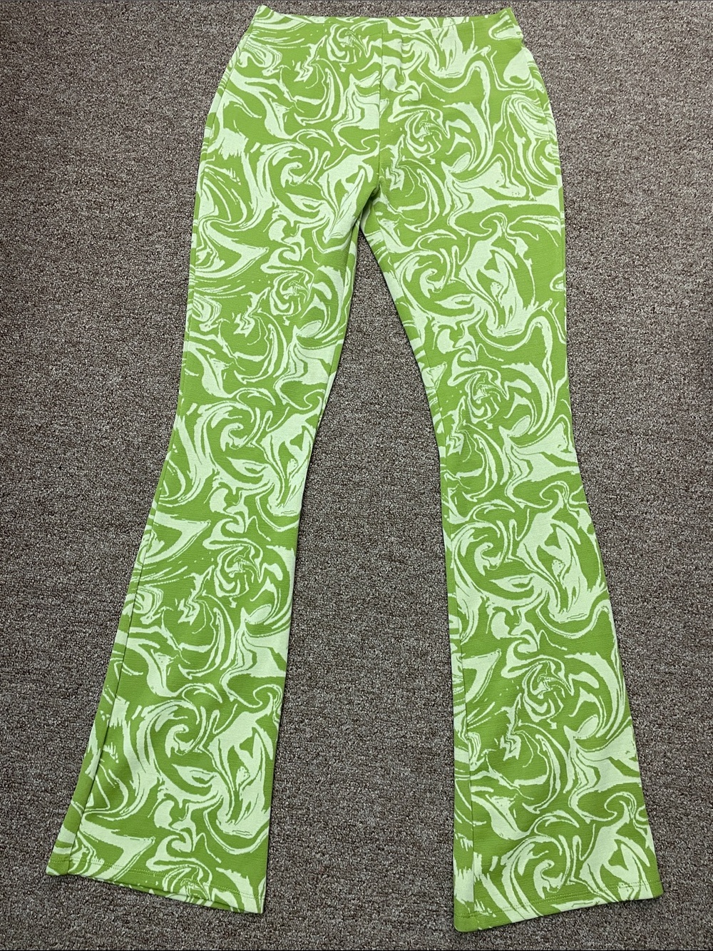 Zara Lime Green Retro Jacquard Flared Pant Woman Size M